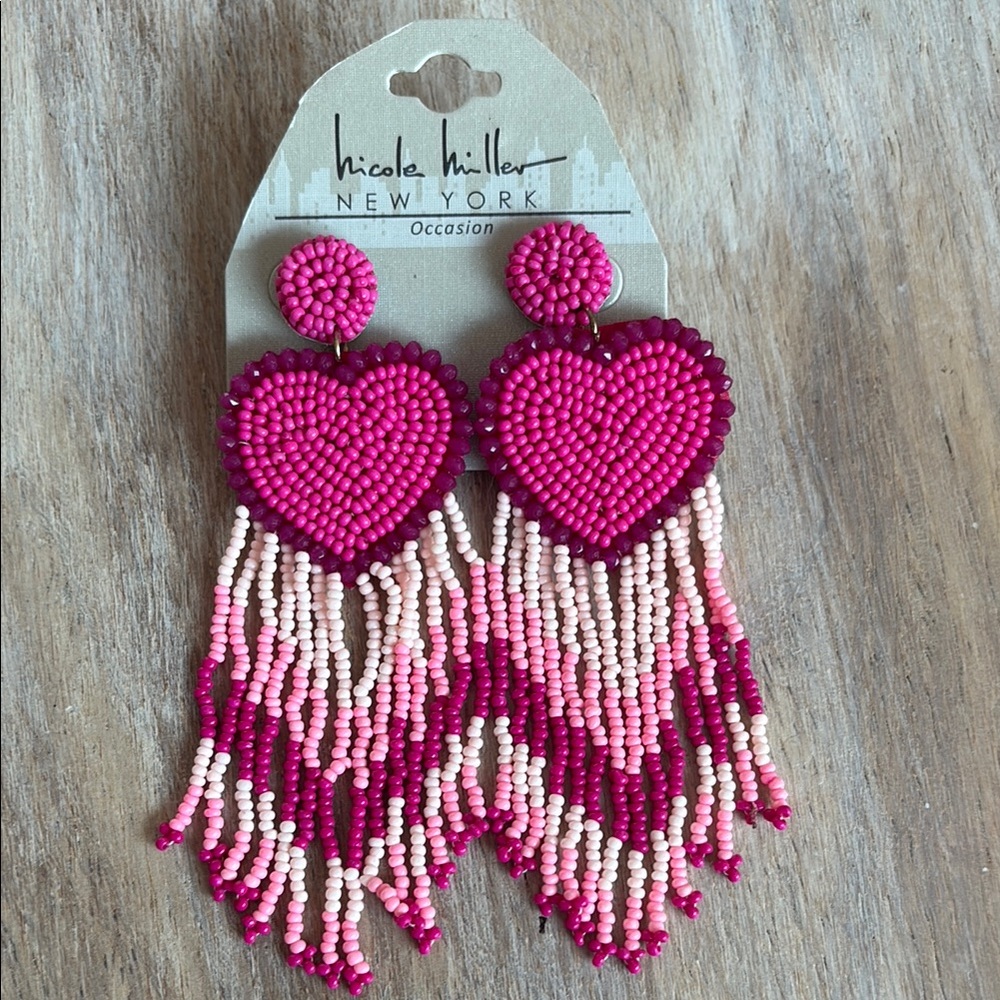 Nicole Miller Pink Heart Beaded Earrings